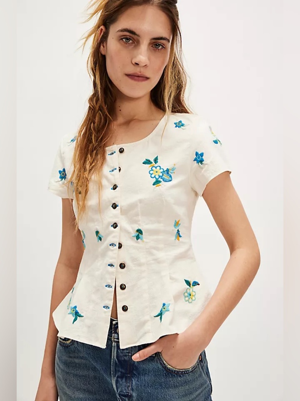 free people Kelly Embroidered Blouse. NWT - Picture 3 of 8